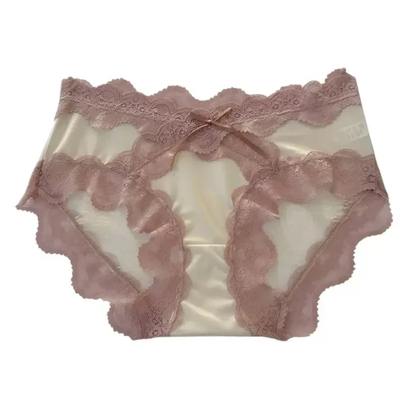 Sexy French Lace Underwear Pure Cotton Crotch Antibacterial Satin Ladies Triangle Panties Comfortable Women's Underwear