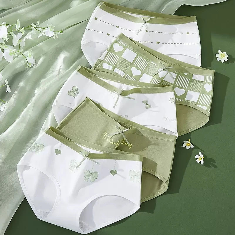 5Pcs Cute Print Young Girls Briefs Cotton Panties Women Breathable Underwear Sexy Low-Rise Ladies Underpants Female Lingerie
