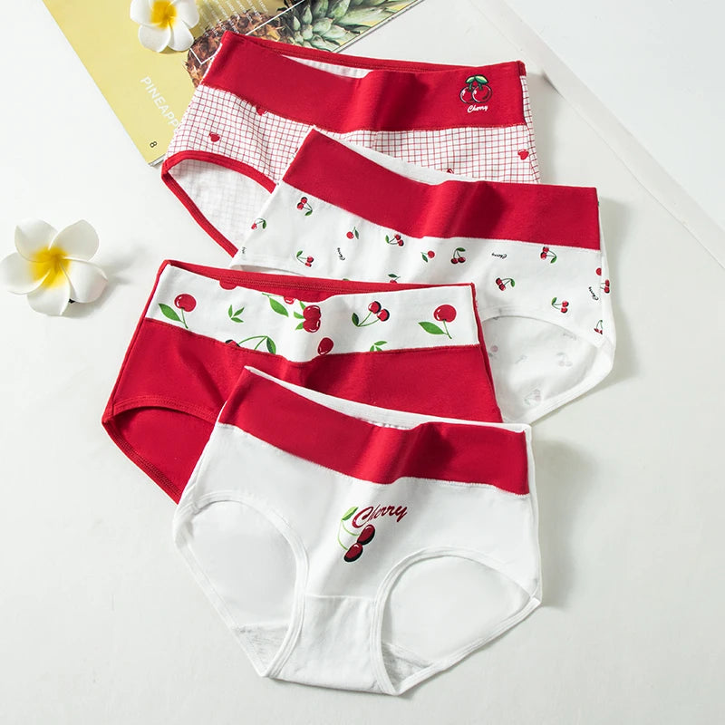 4Pcs Cotton Women Panties Breathable Underwear Fashion Print Ladies Briefs Slim Soft Underpants High-Rise Sexy Ladies Lingerie