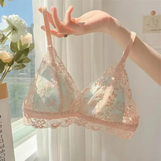 Japanese-style Pure Sensual Lace-trimmed Lingerie for Women, A Thin and Sexy Summer Bra Without Underwire