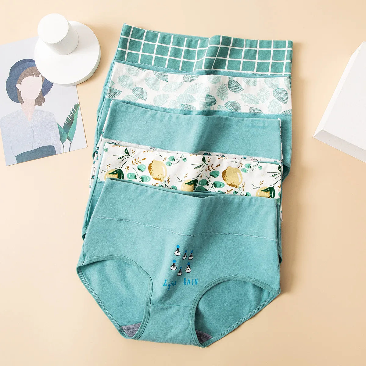 4Pcs Cotton Women Panties Breathable Underwear Fashion Print Ladies Briefs Slim Soft Underpants High-Rise Sexy Ladies Lingerie
