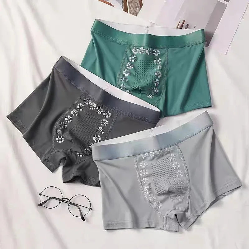 Men's Boxer Shorts 3A Graphene Antibacterial Ice Silk U-shaped Raised Bag Underwear Massage Particle Breathable Underwear