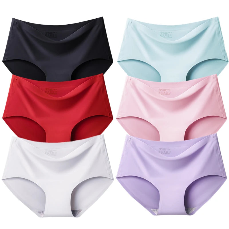 BZEL 6PCS/Set Women's Panties Seamless Female Underwear Plus Size Cozy Briefs Breathable Silk Satin Lingerie Hot Sale Underpants