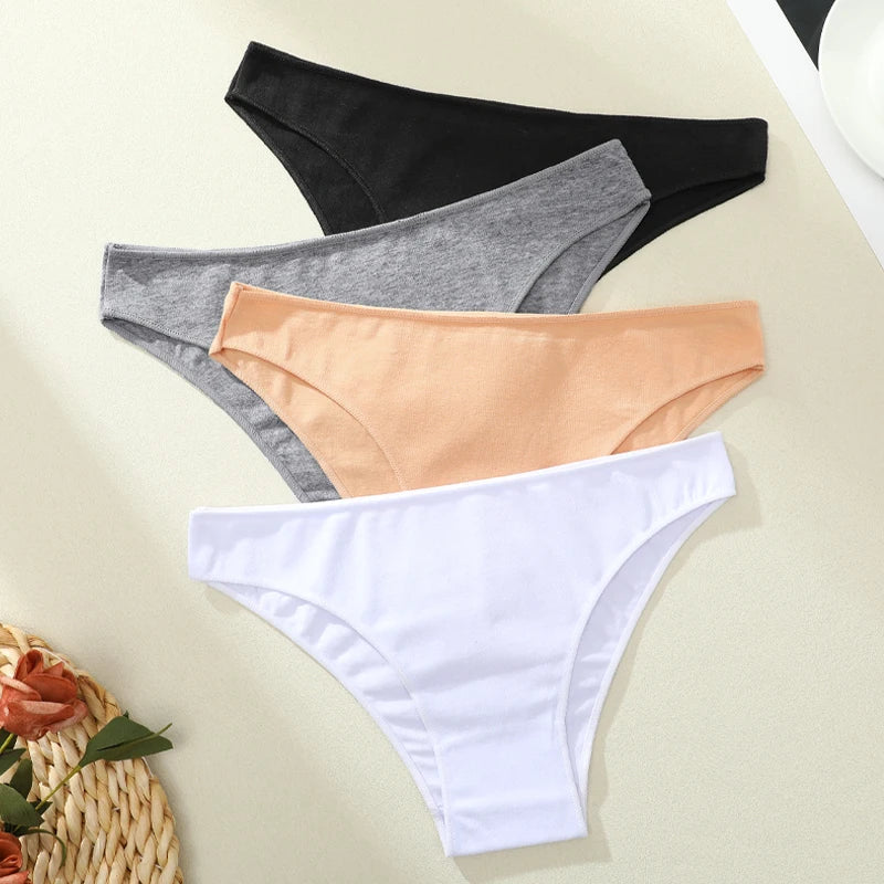 4PCS Women's Cotton Seamless Panties Sexy Low Waist Solid Color Underwear Female Breathable Briefs Soft Comfortable Lingerie New