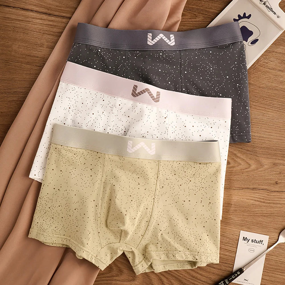 3PCS/Pack 5A Antibacterial 95% Cotton Soft Men's Panties Starry Sky Print Underpants Men Breathable Comfortable U Crotch Boxers
