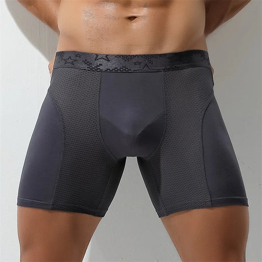 Extra Long Sports Underwear Men's Boxer Briefs Anti-Wear Leg Running Large Size Breathable Training Boxer Briefs