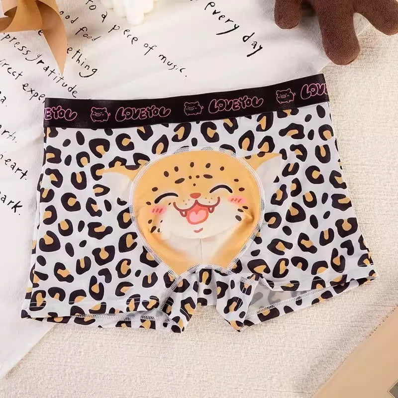 Cute Boys Flat Boxers Ice Silk Pink Piggy Men Underwear Cartoon U Convex Pouch Boxer Shorts Summer Panties Briefs Boyfriend Gift
