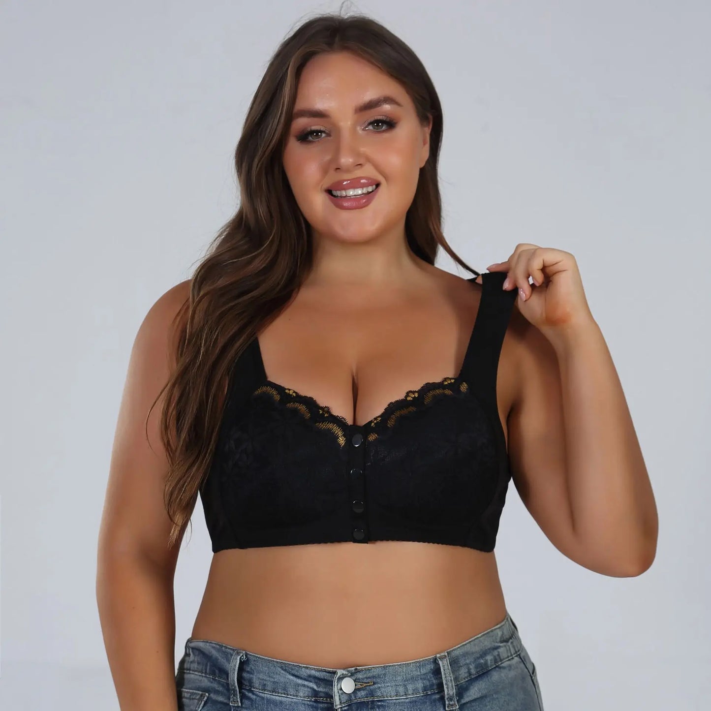Soft Cotton Thin Cup Front Buckle Underwear Middle-aged Elderly Women Lace No Underwire Vest Type Extra Large Comfortable Bra