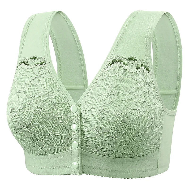Soft Cotton Thin Cup Front Buckle Underwear Middle-aged Elderly Women Lace No Underwire Vest Type Extra Large Comfortable Bra