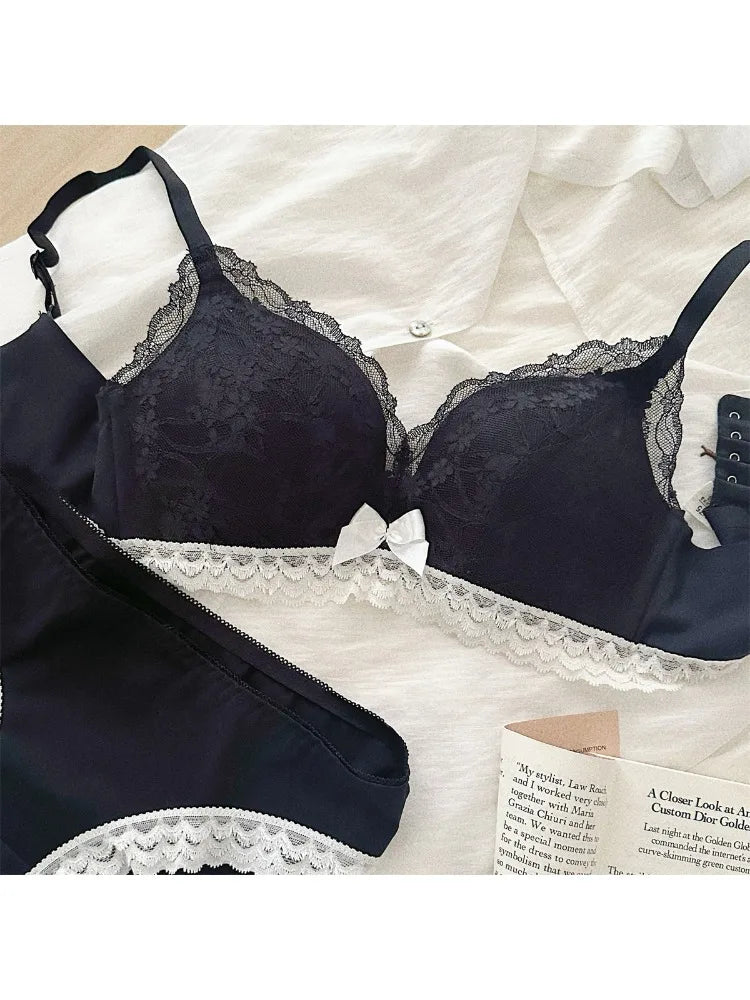 YUQI Lace Bra Set for Women - Push Up Bralette Small Chest Anti-Sagging Support, Sexy Lingerie to Display Large Pair  bra set