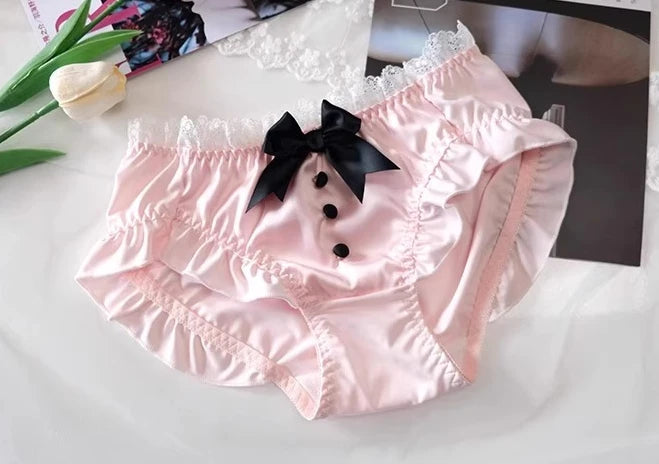 YUQI Kawaii Japanese Lolita Lingerie Set - Cute Bow Bra Cover & Panties for Small Chest, Pure Sexy Teen Girl Charm XS-S Cup Bra