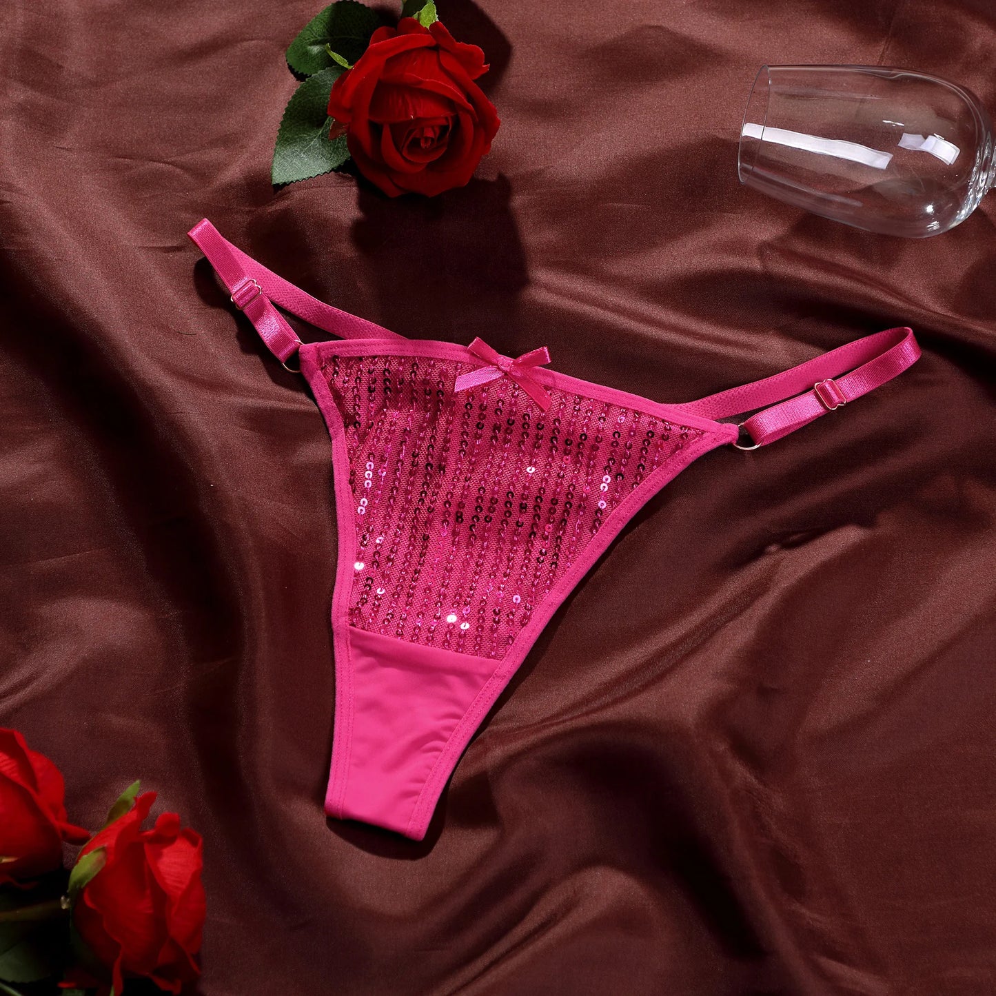 Shiny Sequins Underwear Sexy Low Waist Panties Breathable Cotton Crotch Thin Belt Women's Women's Thong Sexy Female Lingerie