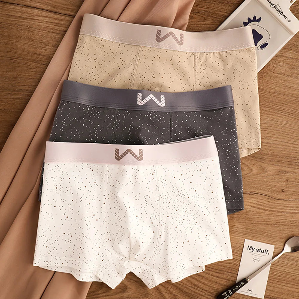 3PCS/Pack 5A Antibacterial 95% Cotton Soft Men's Panties Starry Sky Print Underpants Men Breathable Comfortable U Crotch Boxers