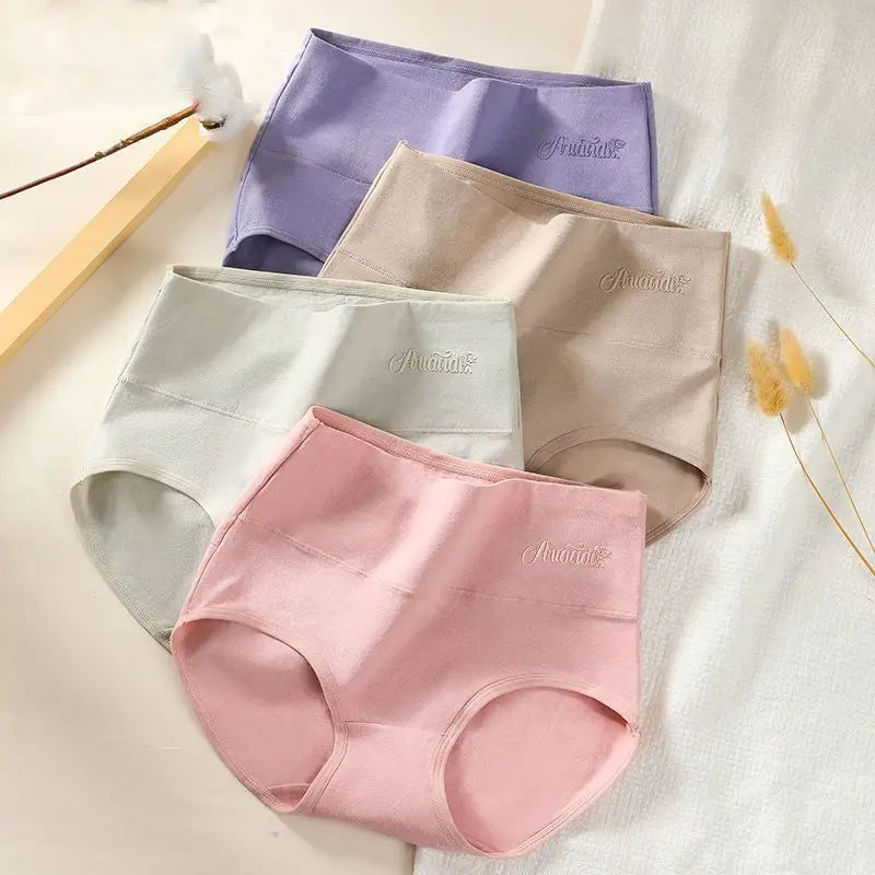 Plus Size 4Pcs High Waist Women‘s Panties Body Shaper Underwear Breathable Cotton Briefs Grils Panty Sexy Slim Female Lingerie