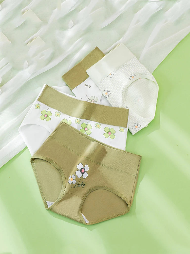 4Pcs/Set High Waist Underwear Cotton Women Panties Fashion Print Ladies Briefs Sexy Panty Breathable Female Lingerie Plus Size