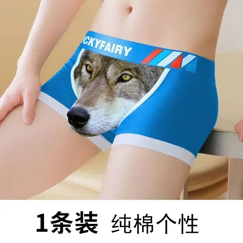 Boxer Men Underpants Modal Men's Wolf Panties Cartoon Animal Funny Boxers U Pouch Bulge Underwear Men  Lingerie Gift
