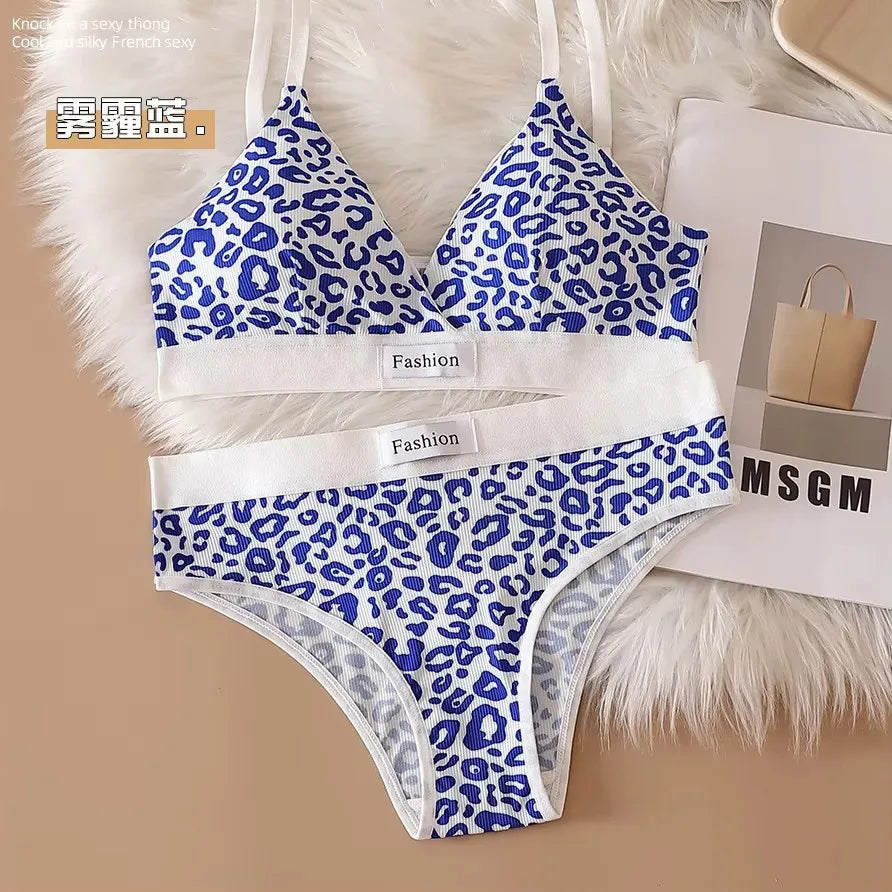 1/5/6Sets New Women's Leopard Print Traceless and Steel Rim Bra Adjustable Shoulder Strap Back Women's Underwear Set