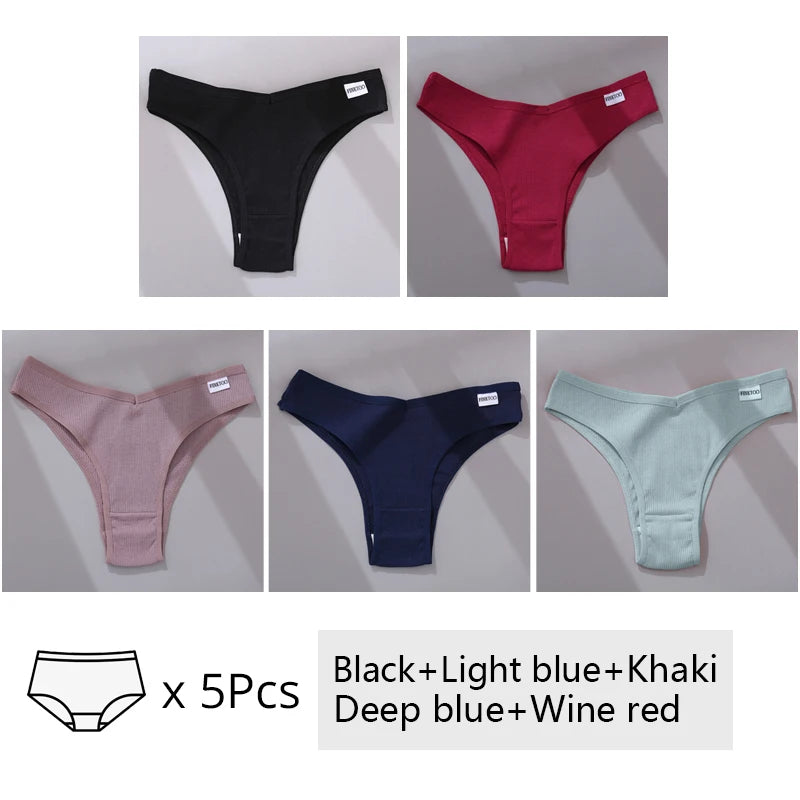 FINETOO 3/5Pcs Cotton Brazilian Panties Women's Panties Sexy V Waist T-Back Underwear Female Soft Underpants Lady Bikini Lingeri