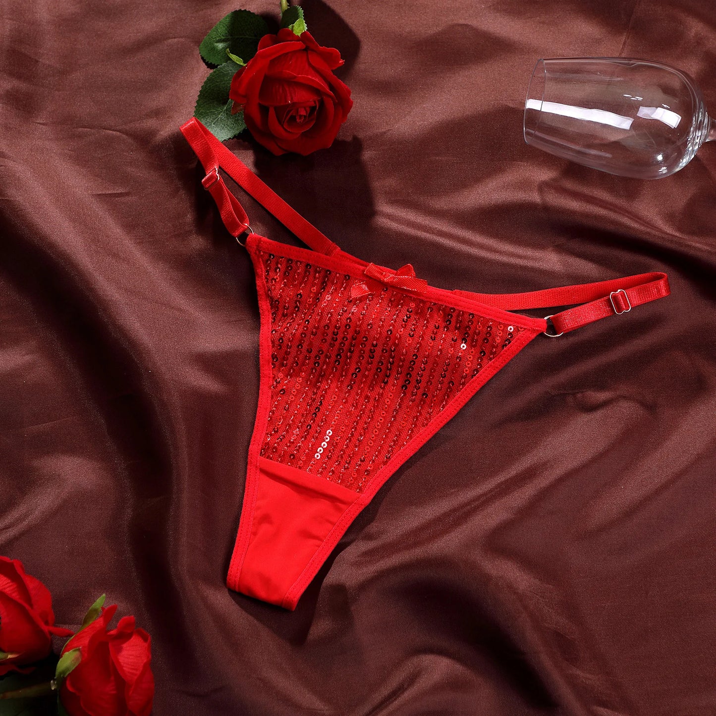 Shiny Sequins Underwear Sexy Low Waist Panties Breathable Cotton Crotch Thin Belt Women's Women's Thong Sexy Female Lingerie