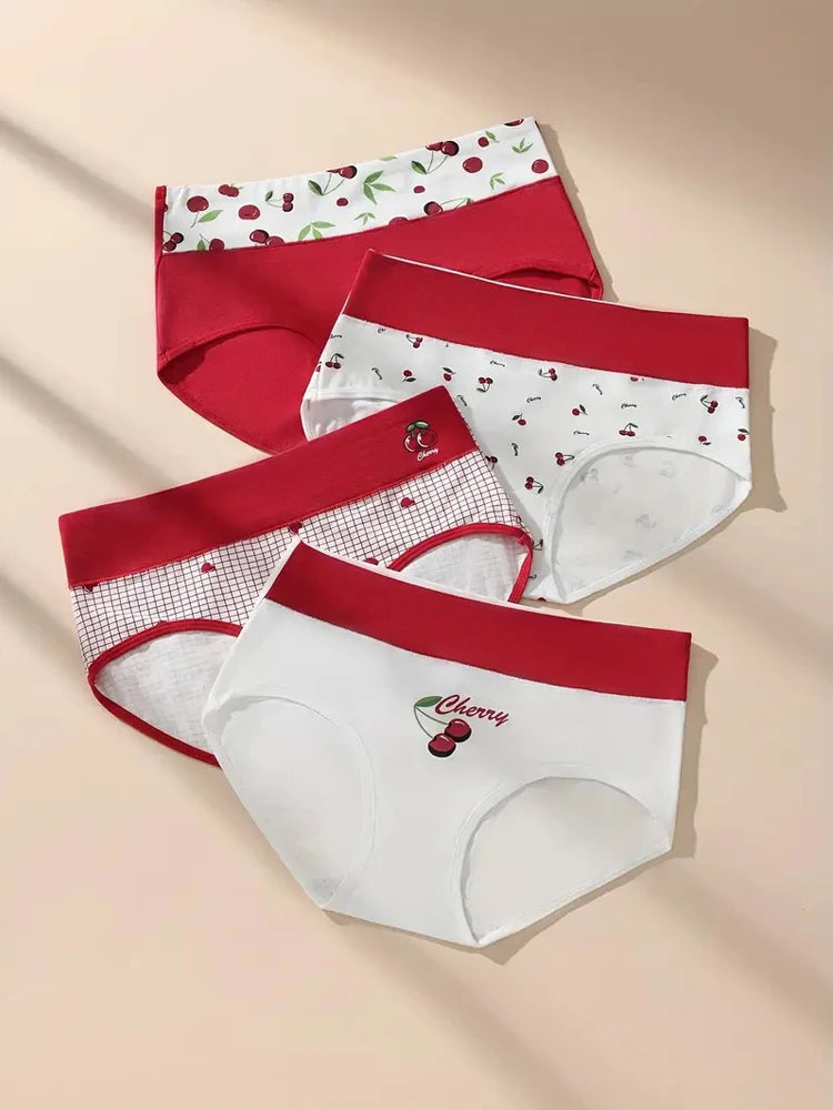4Pcs Cotton Women Panties High Waist Underwear Print Pantys Ladies Briefs Breathable Plus Size Underpants Sexy Female Lingerie