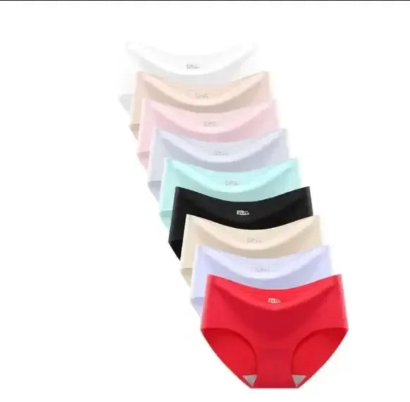 9-Pack Seamless Women Underwear Ice Silk - Mid Waist Sexy Panty Set, Monochrome Comfortable Briefs for Girls Student Daily Wear