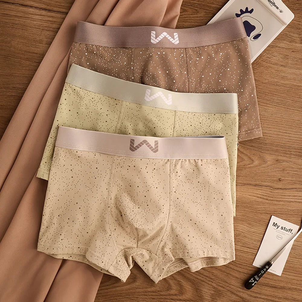 3PCS/Pack 5A Antibacterial 95% Cotton Soft Men's Panties Starry Sky Print Underpants Men Breathable Comfortable U Crotch Boxers