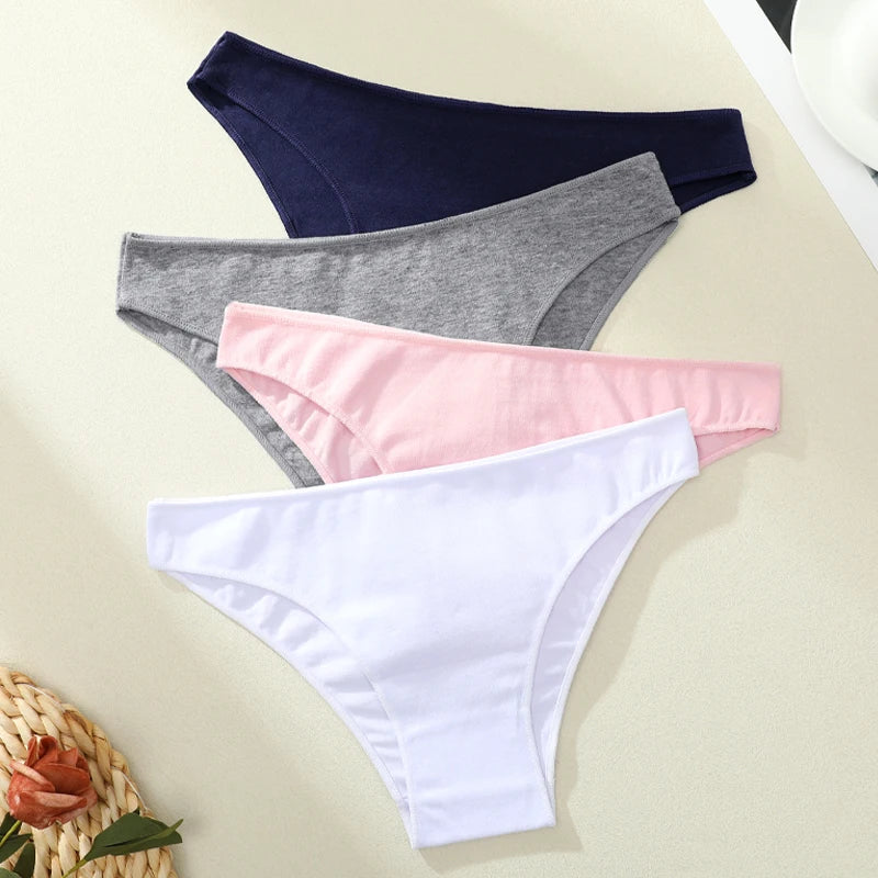 4PCS Women's Cotton Seamless Panties Sexy Low Waist Solid Color Underwear Female Breathable Briefs Soft Comfortable Lingerie New