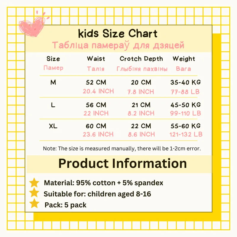 5 Pcs/set Teens Girls Underwear Cotton Adolescent Girls Briefs Soft Teenage Girl Panties Age 8-16 Years Kids Triangle Underpants
