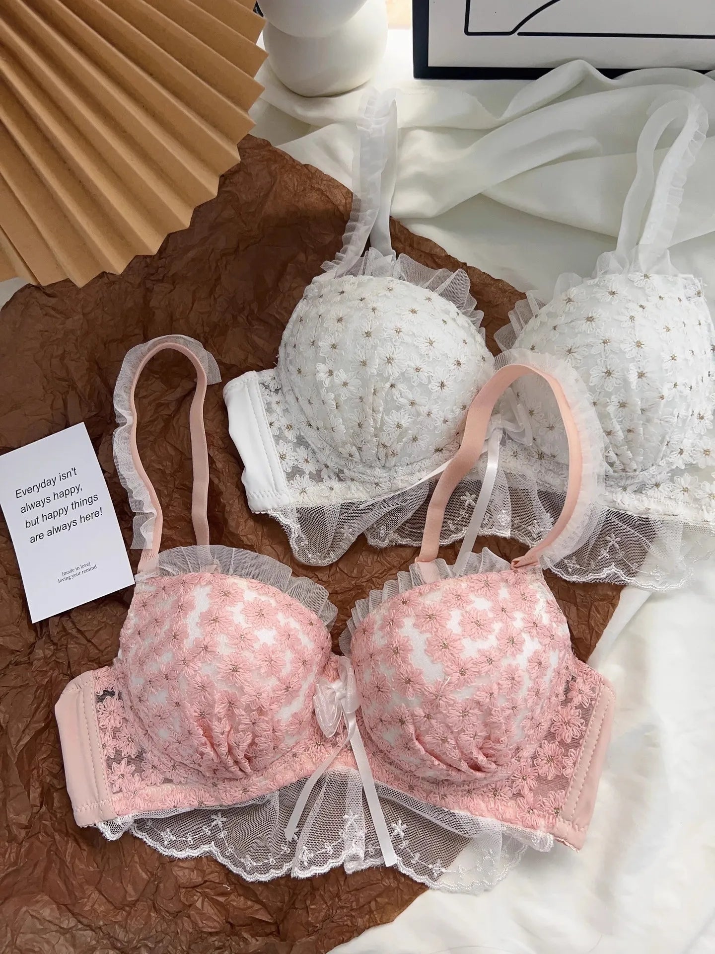 Women's Bra Set Small Breasts Gathered Upturned Girls Bra with Steel Ring Adjustable Collection of Breasts Bra Set