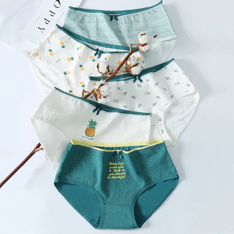 5Pcs Cute Print Young Girls Briefs Cotton Panties Women Breathable Underwear Sexy Low-Rise Ladies Underpants Female Lingerie