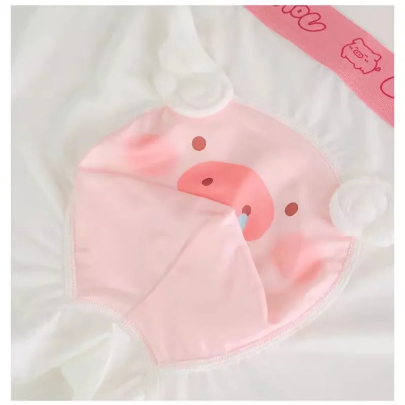 Cute Boys Flat Boxers Ice Silk Pink Piggy Men Underwear Cartoon U Convex Pouch Boxer Shorts Summer Panties Briefs Boyfriend Gift