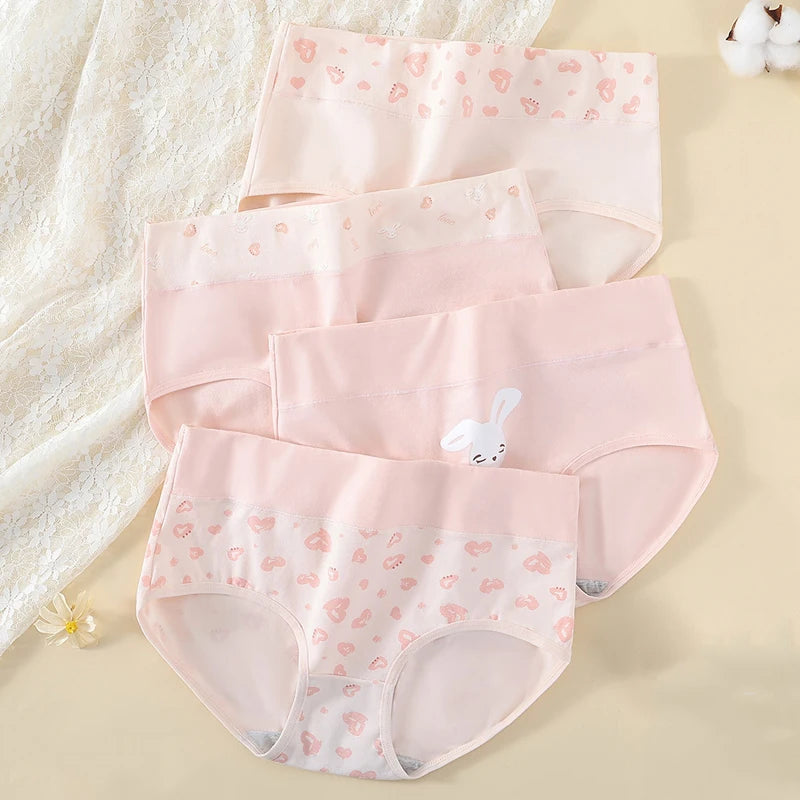 4Pcs Cotton Women Panties Breathable Underwear Fashion Print Ladies Briefs Slim Soft Underpants High-Rise Sexy Ladies Lingerie