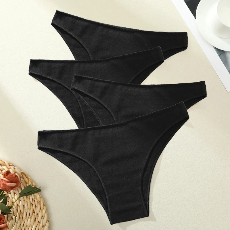 4PCS Women's Cotton Seamless Panties Sexy Low Waist Solid Color Underwear Female Breathable Briefs Soft Comfortable Lingerie New