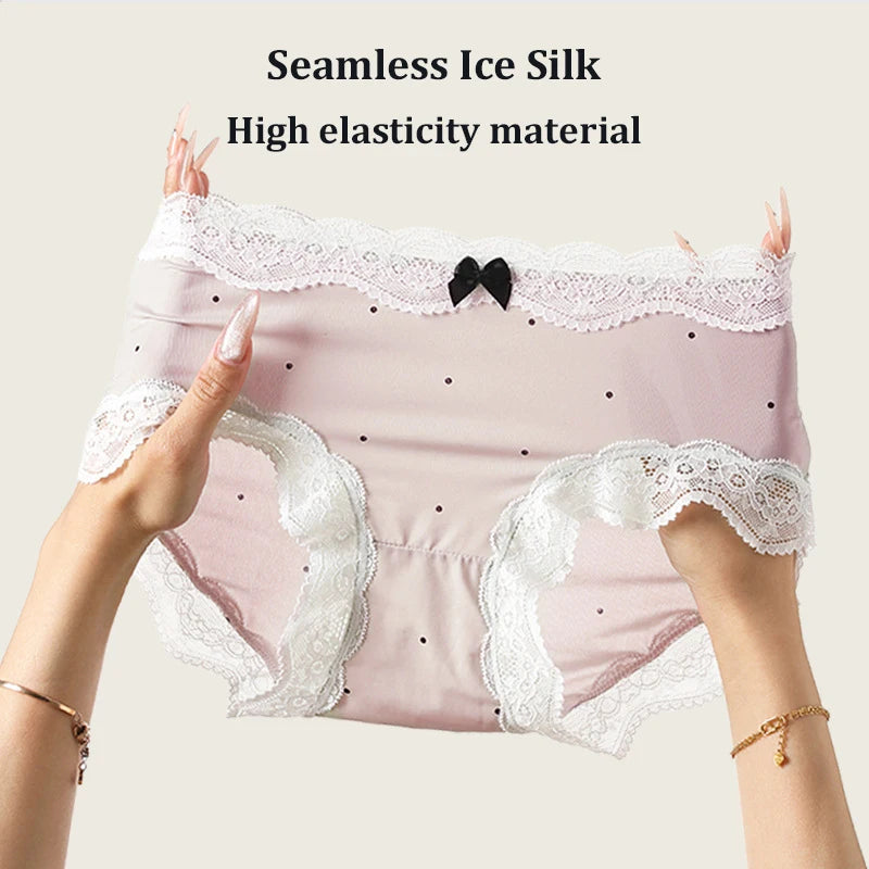 5PCS/Lot Lace Floral Underwear Women Sexy Ice Silk Perspective Panties Female Low Waist Breathable Briefs Soft Stretchy Lingerie