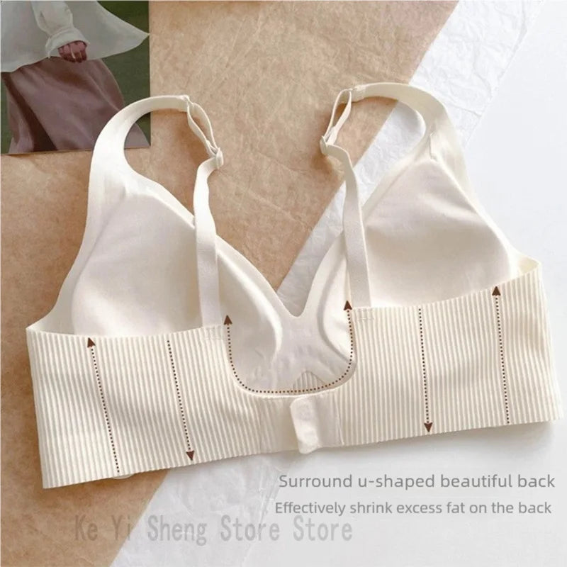 Women's seamless underwear, women's bras without steel rings, small breasts, sexy deep V, beautiful back bras