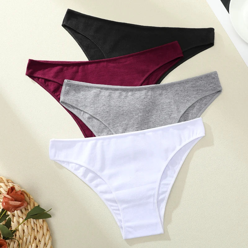 4PCS Women's Cotton Seamless Panties Sexy Low Waist Solid Color Underwear Female Breathable Briefs Soft Comfortable Lingerie New