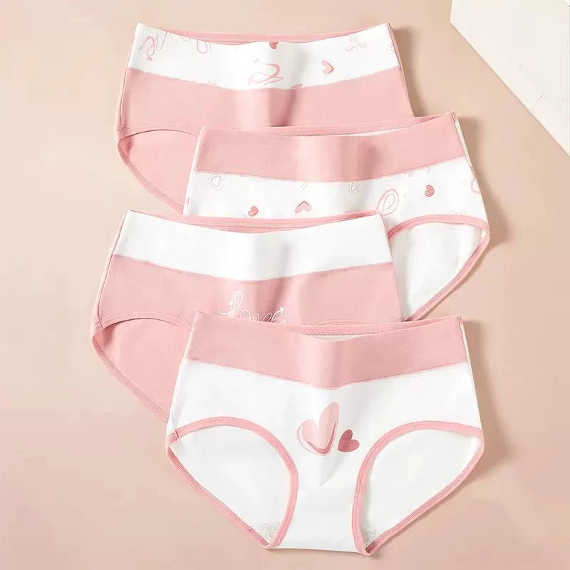 4Pcs Cotton Women Panties Breathable Underwear Fashion Print Ladies Briefs Slim Soft Underpants High-Rise Sexy Ladies Lingerie