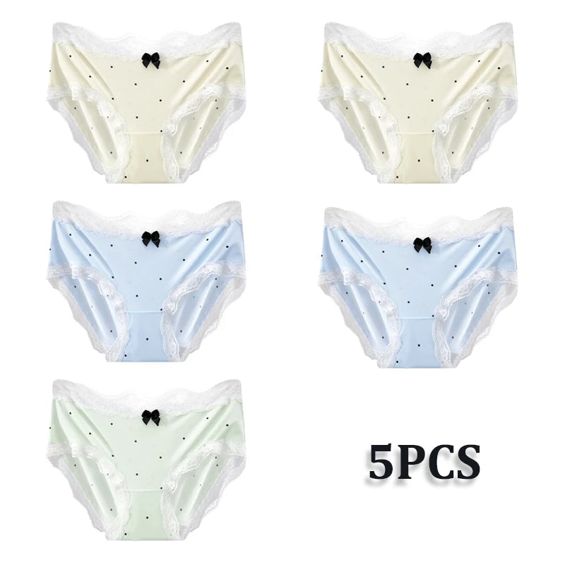 5PCS/Lot Lace Floral Underwear Women Sexy Ice Silk Perspective Panties Female Low Waist Breathable Briefs Soft Stretchy Lingerie
