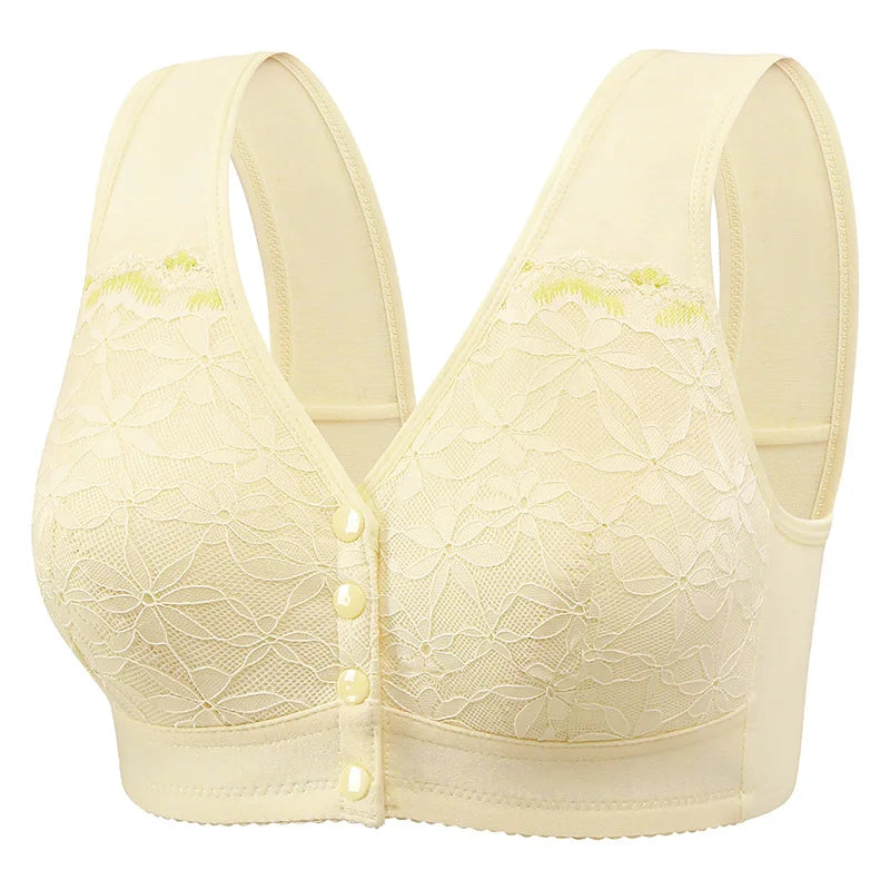 Soft Cotton Thin Cup Front Buckle Underwear Middle-aged Elderly Women Lace No Underwire Vest Type Extra Large Comfortable Bra