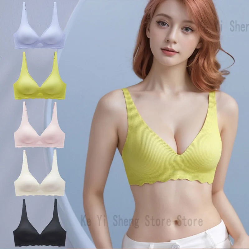 Women's seamless underwear, women's bras without steel rings, small breasts, sexy deep V, beautiful back bras