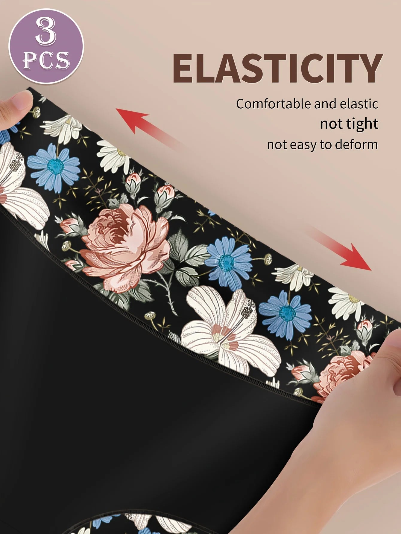 3pcs Plus Size High-Waist Shapewear Panties for Women - Tummy Control & Butt Lift, Comfort Fit with Elegant Floral Print