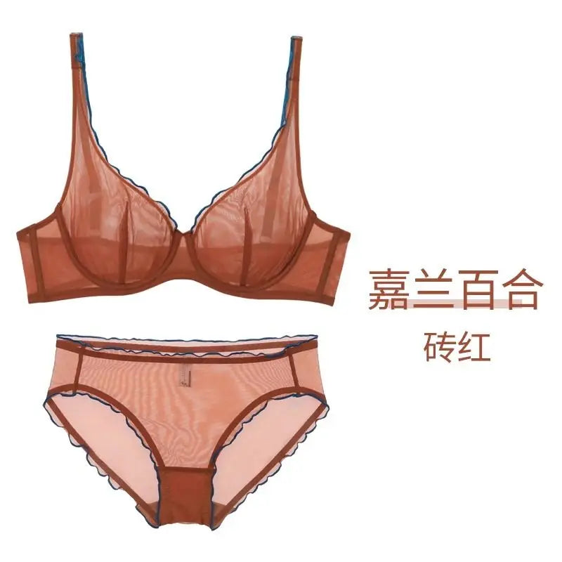 Elegant French Design Minimizer Bra Fashion Triangle Cups Structural Support Mesh Lingerie Set 32-40 MOYISU Sexy Panty Tushy Set