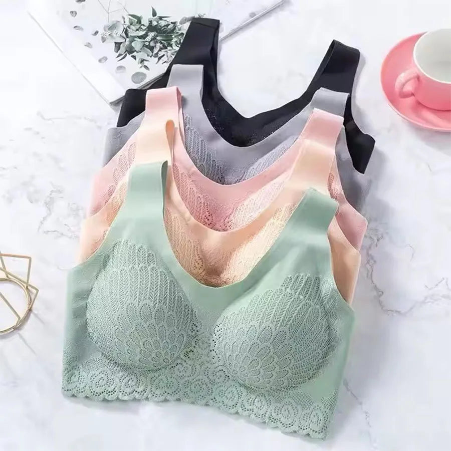 Secret Dig Women No Steel Ring Bar Push Up Lace Bustier Bra Thin Comfortable Breathable Underwear Intimates Removable Padding
