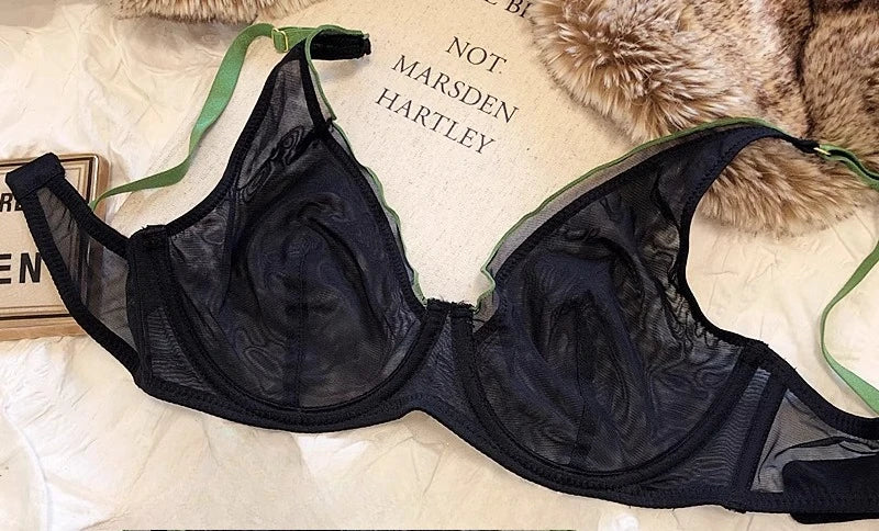Elegant French Design Minimizer Bra Fashion Triangle Cups Structural Support Mesh Lingerie Set 32-40 MOYISU Sexy Panty Tushy Set
