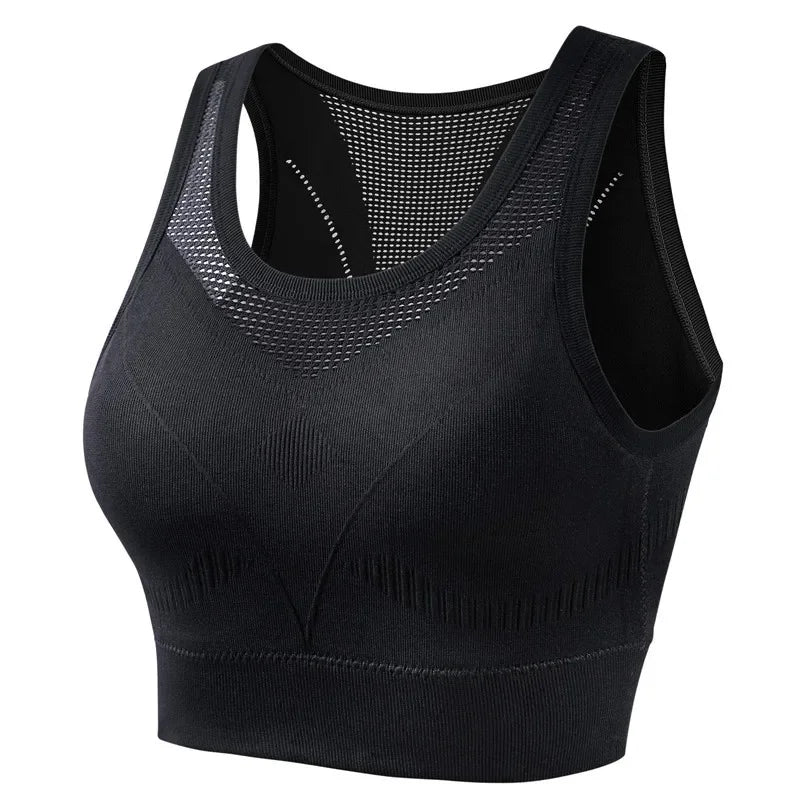 Shockproof Wireless Bras For Women Running Vest Yoga Sports Underwear Push Up Bra Hold Together Breathable Hollow Intimates