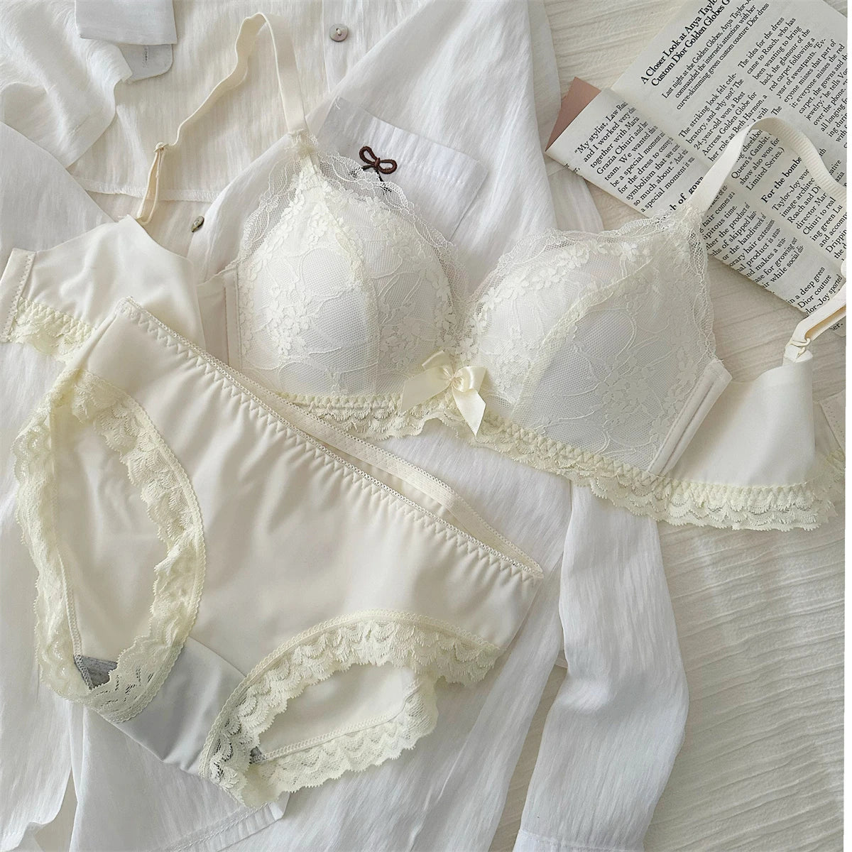 YUQI Lace Bra Set for Women - Push Up Bralette Small Chest Anti-Sagging Support, Sexy Lingerie to Display Large Pair  bra set