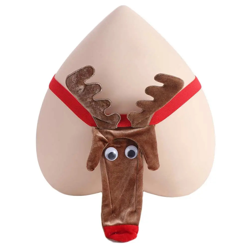 Cute Christmas Elephant Nose Thongs Reindeer Elk Men's Underwear Exposed Funny T Back Panties Male