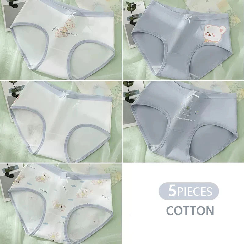 5Pcs/Set Women's Cotton Panties Cute Print Underwear Soft Girls Briefs Sexy Underpants Low Waist Female Breathable Lingerie