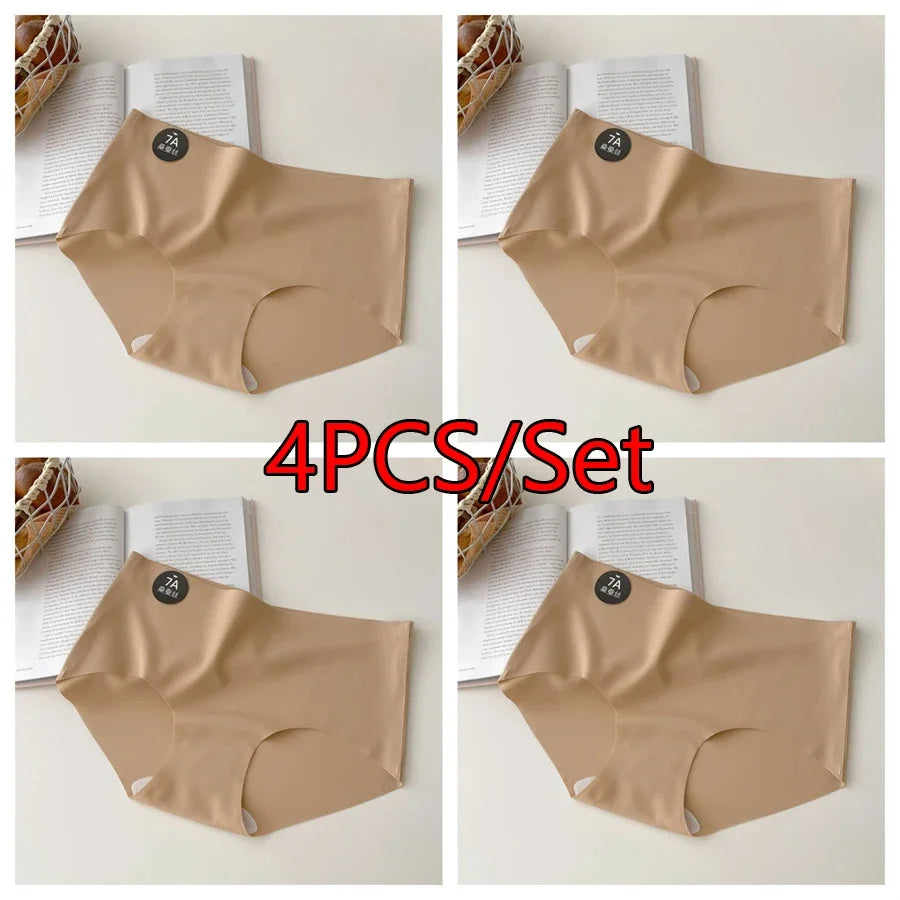 4PCS/Set Women Panties Slip Silk Seamless Briefs For Women Female Underwear Soft Thin Light Panty Culotte Femme Underpants M-XL