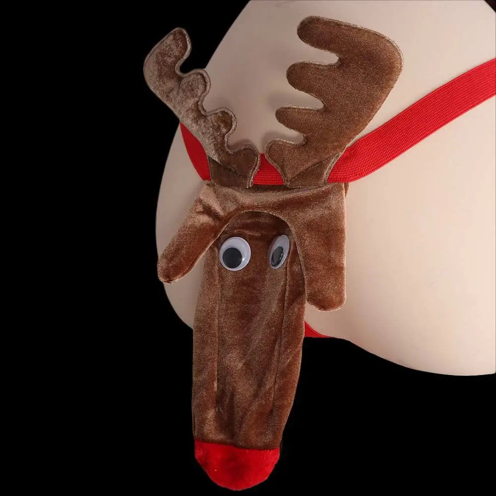 Cute Christmas Elephant Nose Thongs Reindeer Elk Men's Underwear Exposed Funny T Back Panties Male